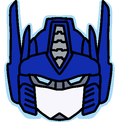 The head of 'classic' Optimus Prime, with a light blue outline around it.